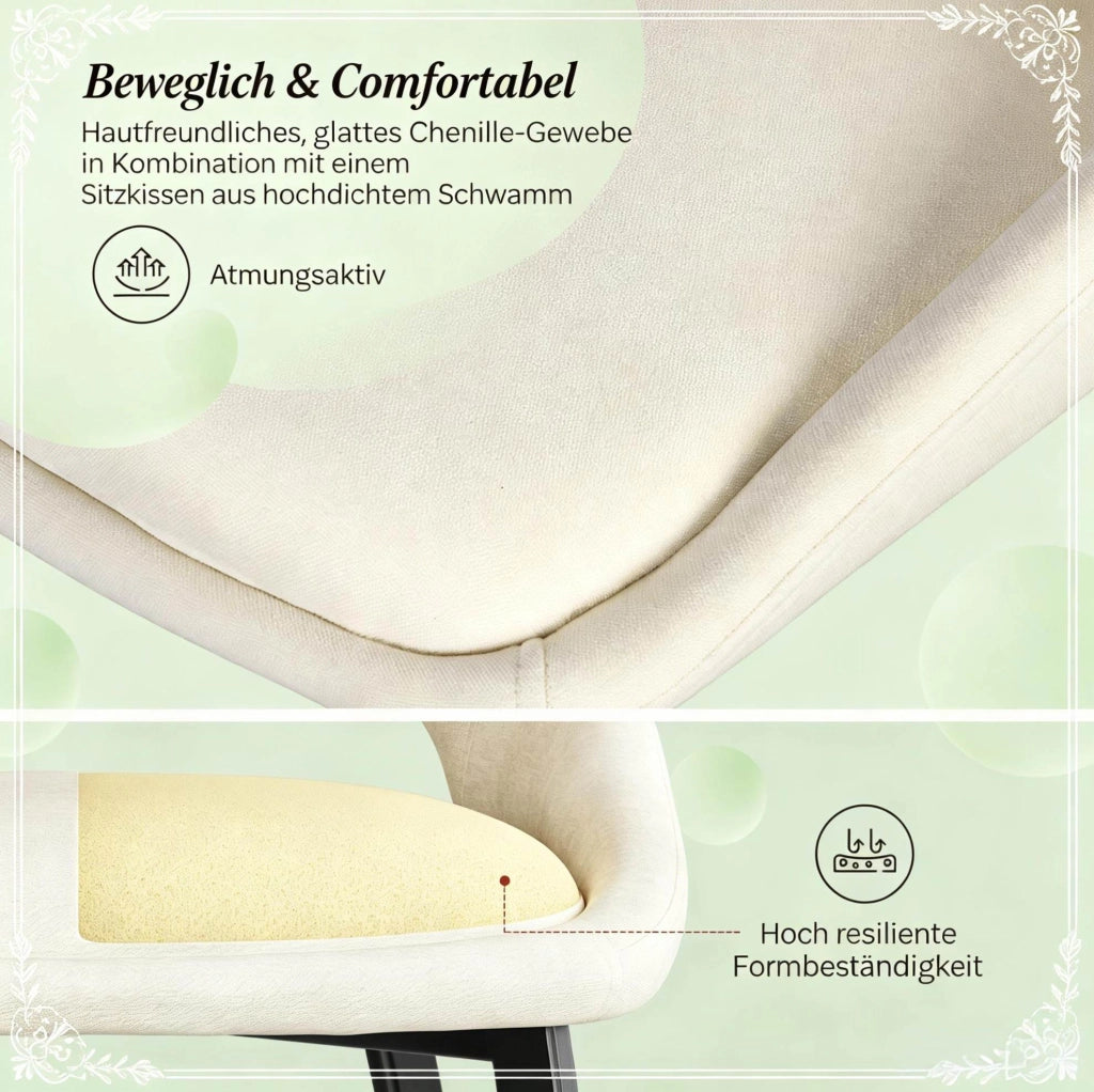 Sedia da pranzo 43x40x86 cm in ciniglia beige, set da 2, schienale traforato