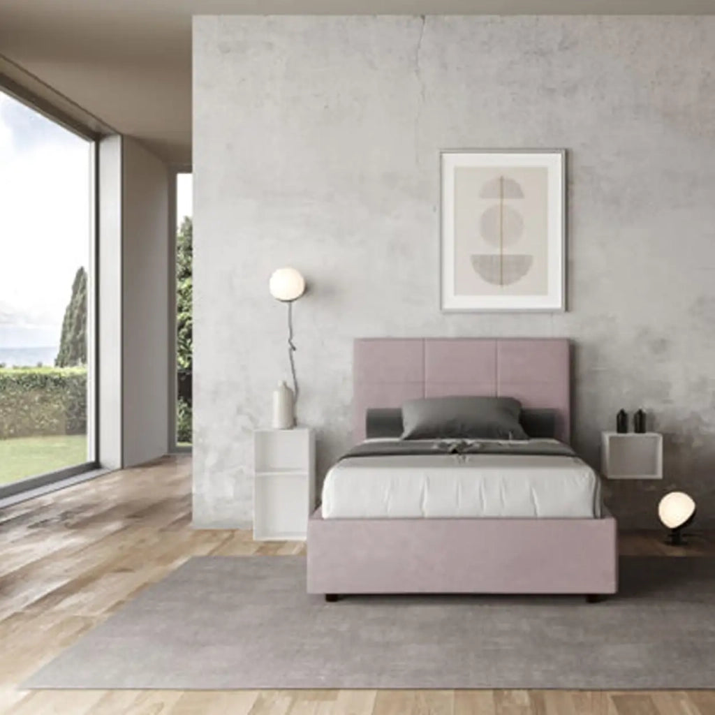 Letto una piazza e mezza con rete imbottito 120x190 microfibra glicine Mika