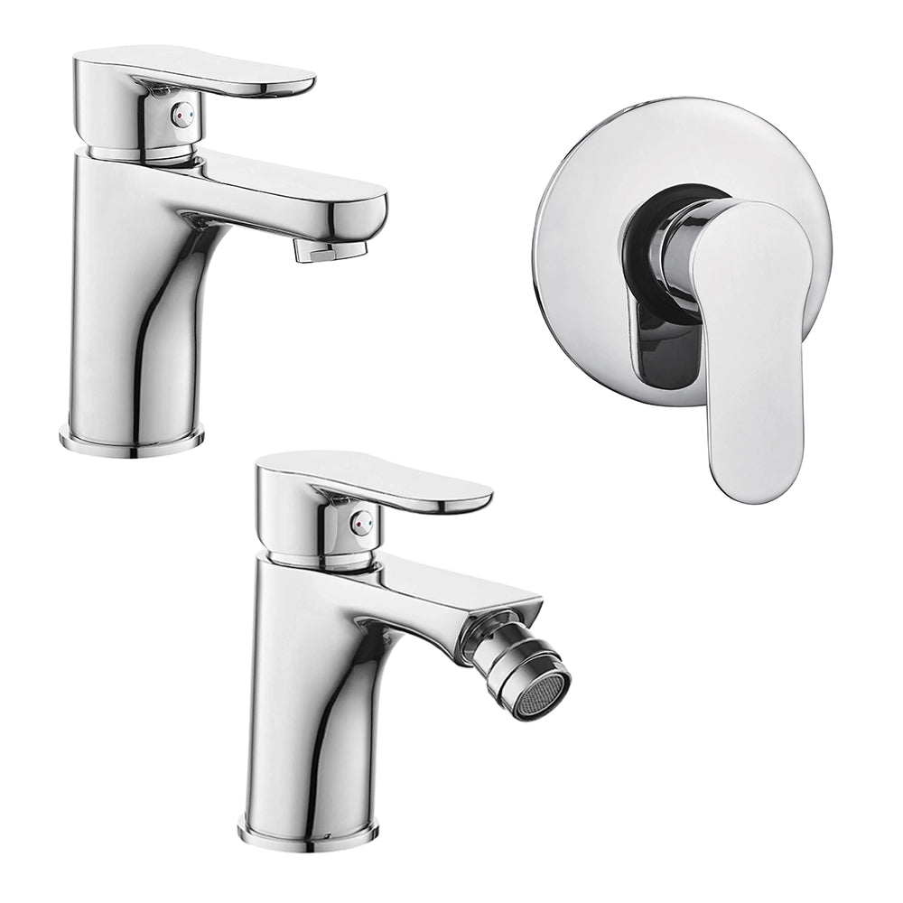 Set miscelatore lavabo bidet con piletta e doccia ad incasso cromo lucido Selma