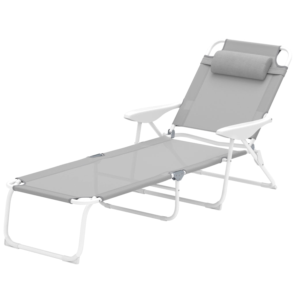 Poltrona Pieghevole con Schienale Regolabile ¨C Zephmum ¨C Grigio e Bianco 160x66x98 cm