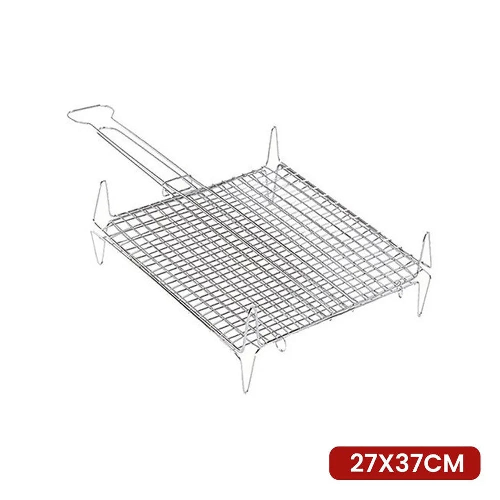 Trade Shop - Graticola Bombata Per Barbecue Griglia In Acciaio Con Piedini Manico 27 X 37 Cm 005011a -