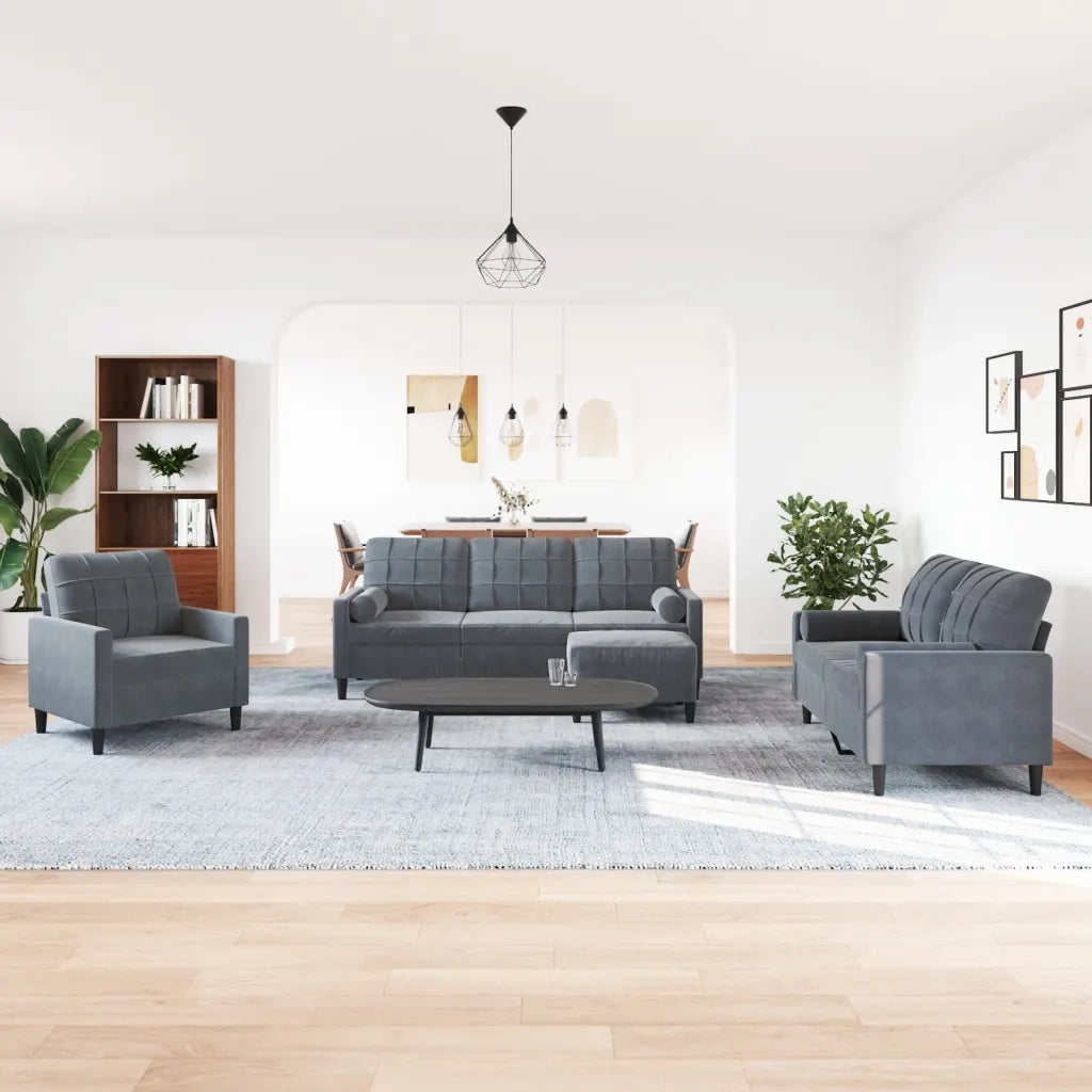 vidaXL Set di Divani 4 pz con Cuscini e Rinforzi Grigio Scuro Velluto