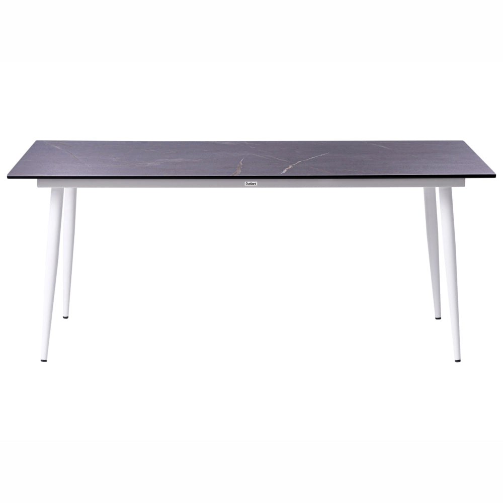 Tavolo da giardino con piano in HPL grigio scuro e struttura in alluminio bianco resistente ai raggi UV all'acqua per esterni, in stile moderno