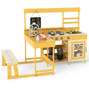 Cucina in fango con tavolo da picnic per bambini 150 x 71 x 98 cm con lavello giocoso design moderno in legno naturale 20_0017259