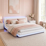 Letto a pavimento 160x200 cm in PU e MDF con illuminazione LED