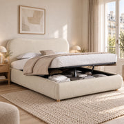 Letto 160x200 cm con contenitore idraulico e rete a doghe in ciniglia beige