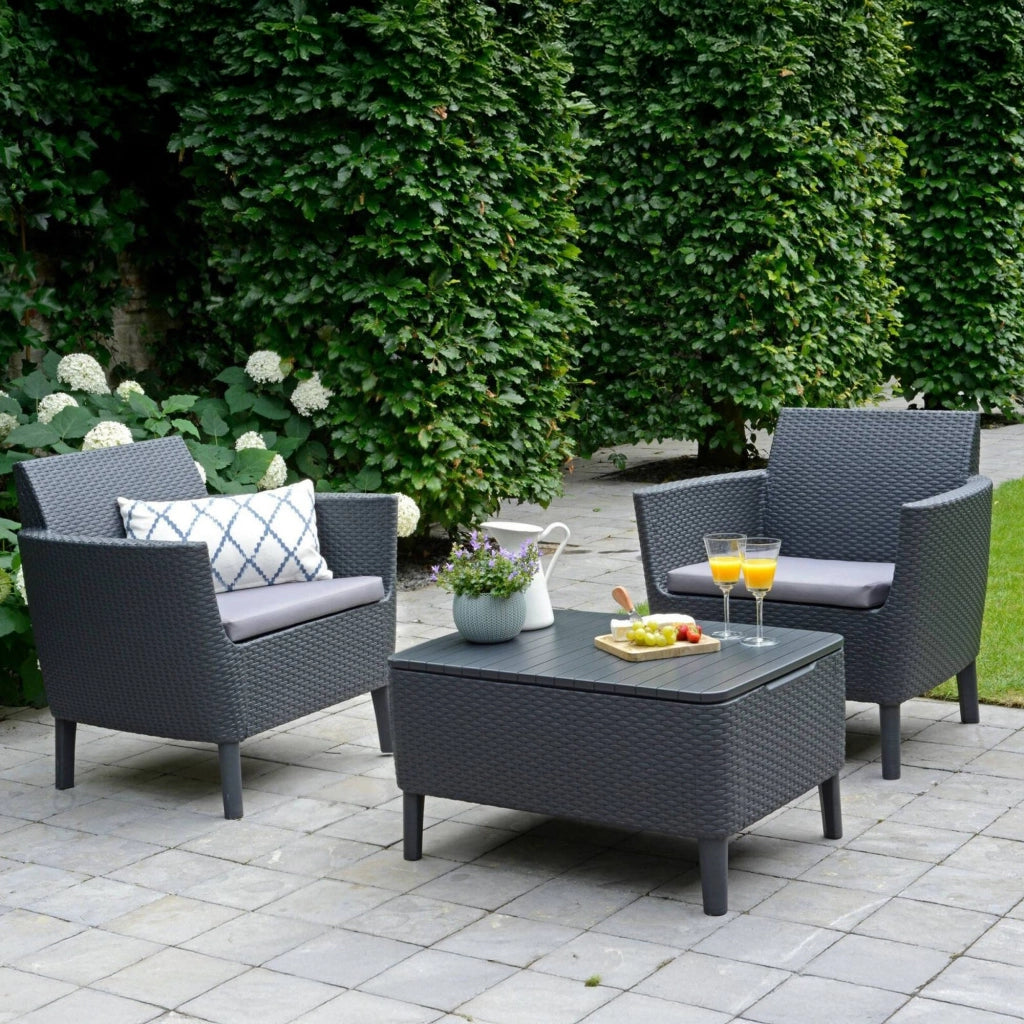 Set salotto da esterno Granby, Salottino outdoor, Set da balcone o giardino, Composizione soggiorno per esterni, 79x67 h76 cm, Antracite