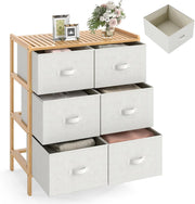 Cassettiera con 6 cassetti pieghevoli in tessuto, cassettiera in bambù a 3 livelli, mobile organizer con dispositivo antiribaltamento, armadio di stoccaggio per camera da letto, soggiorno