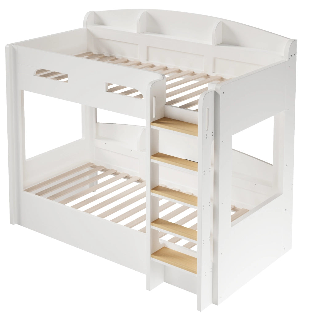 Letto a castello 90 × 200 cm con presa USB e ripiani laterali in legno e MDF per camerette