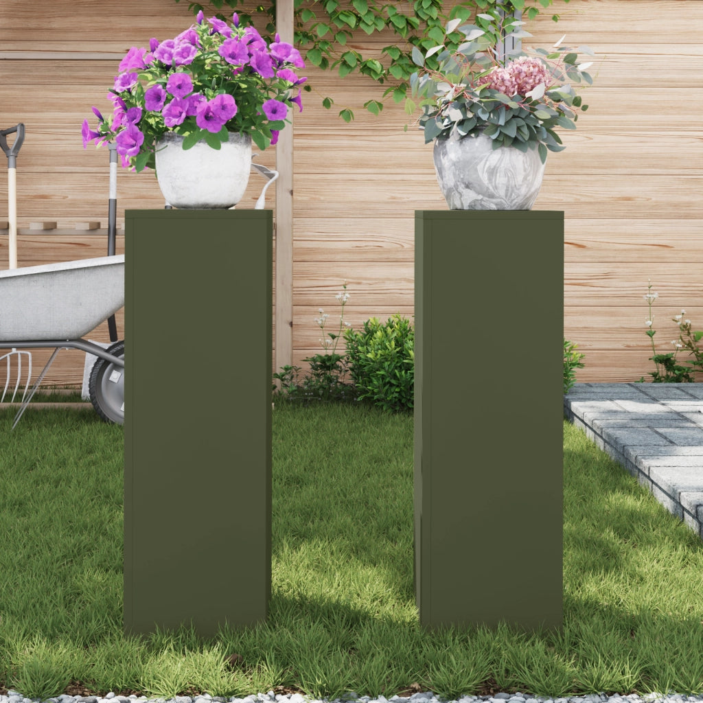 Supporti per Piante da Esterno Pillar 2 pcs Verde Oliva 24x24x75 cm Acciaio