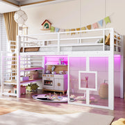 Letto a soppalco 90x200 cm in metallo e MDF con scala LED
