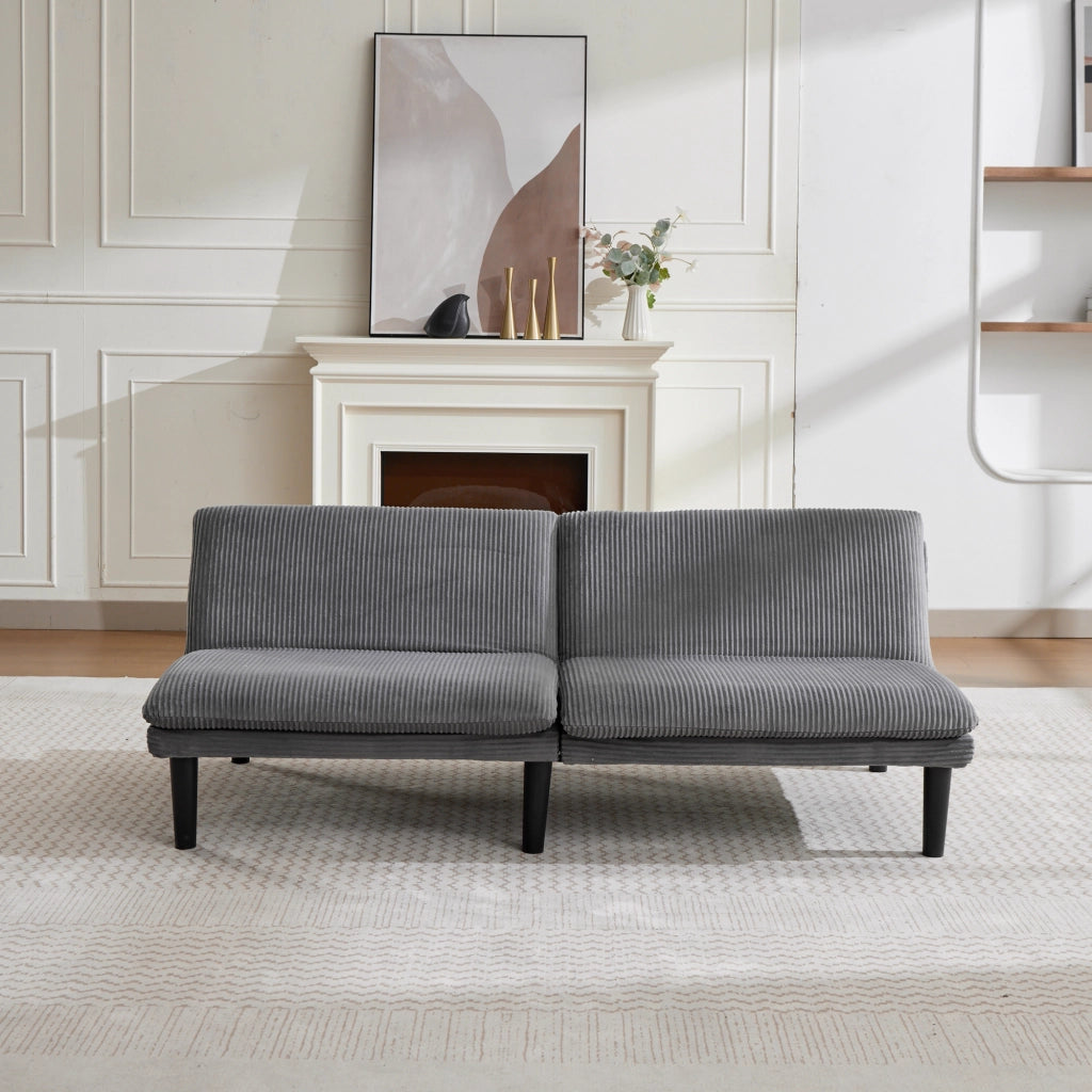 Divano convertibile 2 posti con schienale regolabile e funzione letto in velluto a coste grigio 88 × 85 × 18,5 cm