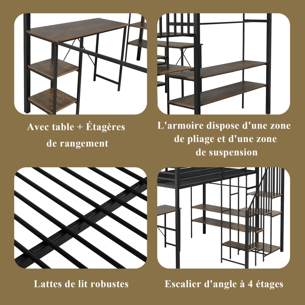 Letto a castello funzione scrivania in ferro e MDF 120x200 cm