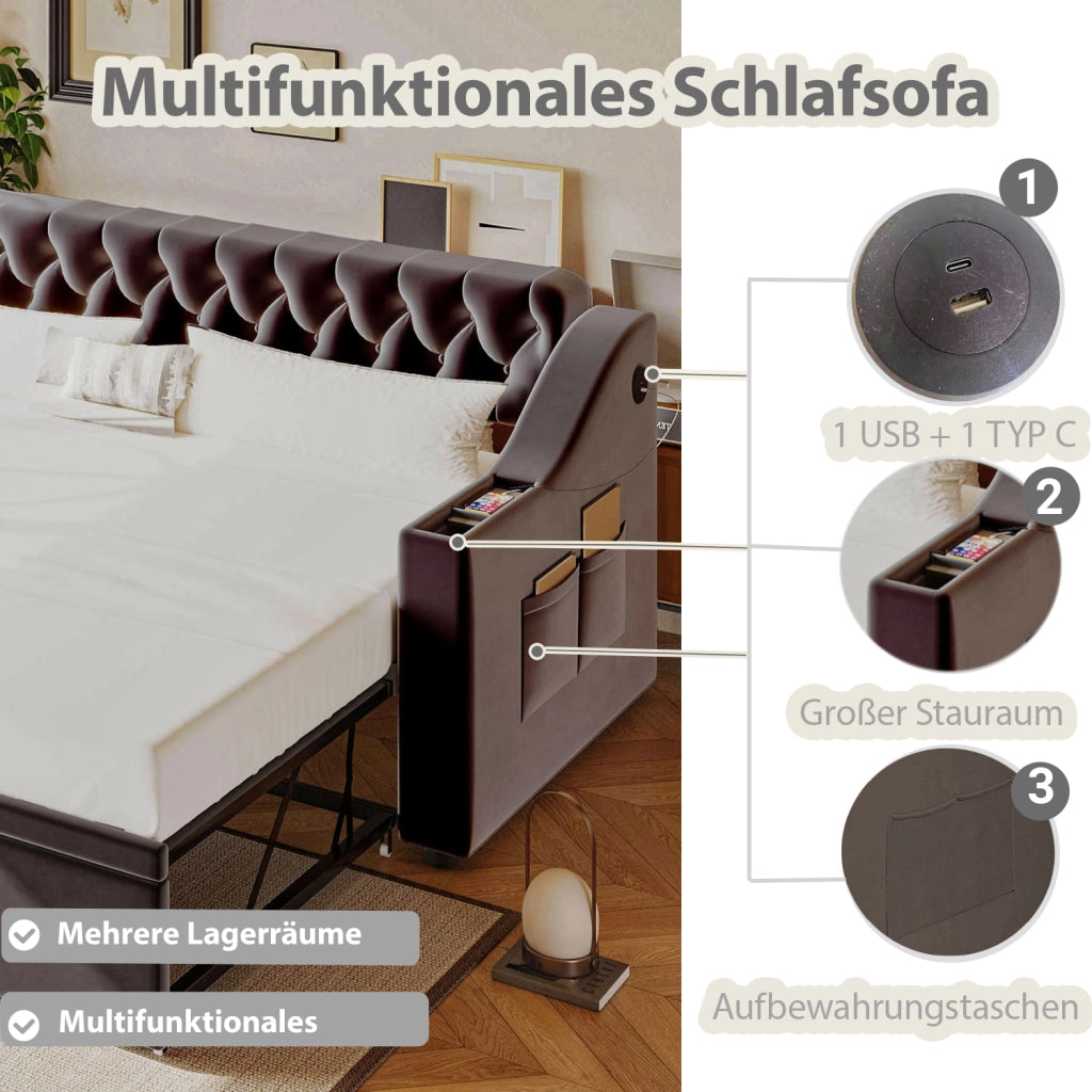 Letto divano poltrona in velluto grigio scuro 90x190 cm