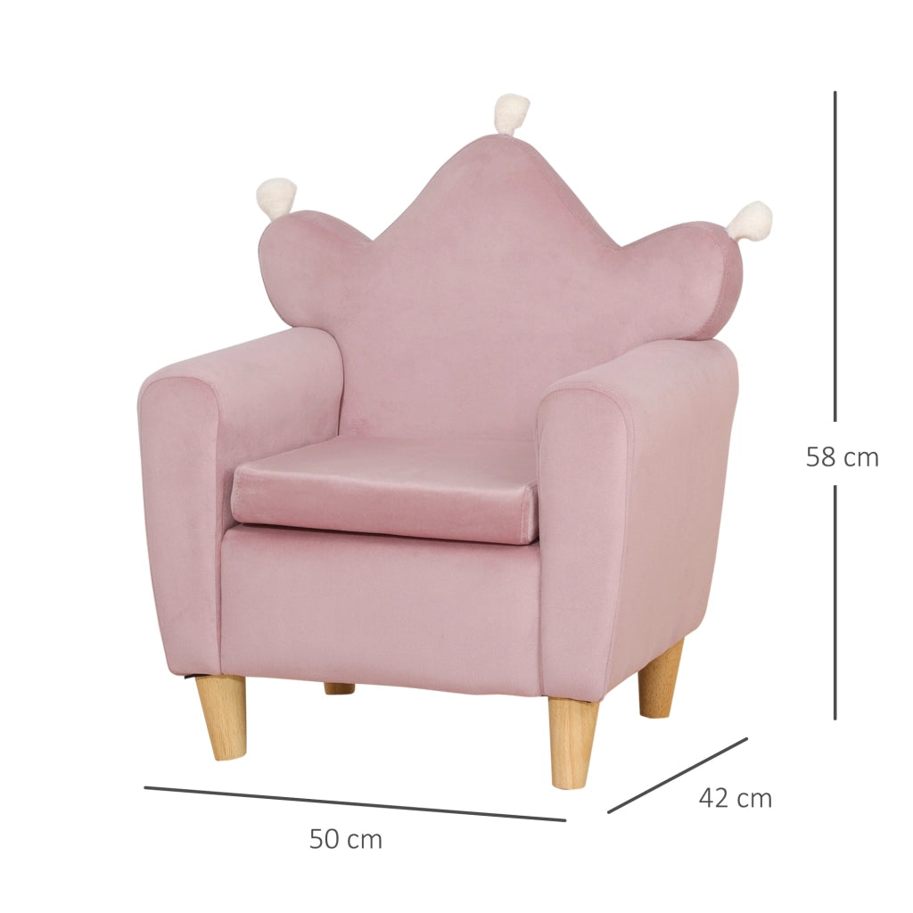 Poltrona per Bambini in Tessuto Effetto Velluto Rosa con Schienale a Corona, 50.2x41.9x57.8 cm