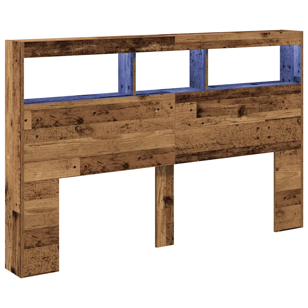 Testiera con Contenitore a LED-Testiera con Ripiani Legno Antico 160x17x102 cm