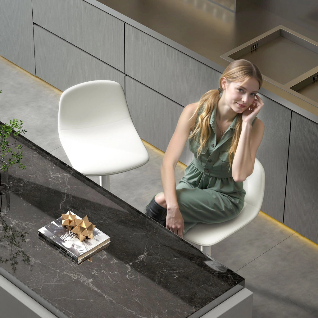 Sgabelli da Bar Regolabili 360¡ã con Schienale e Poggiapiedi ¨C Minimal ¨C Bianco 40.5x44x84-104 cm