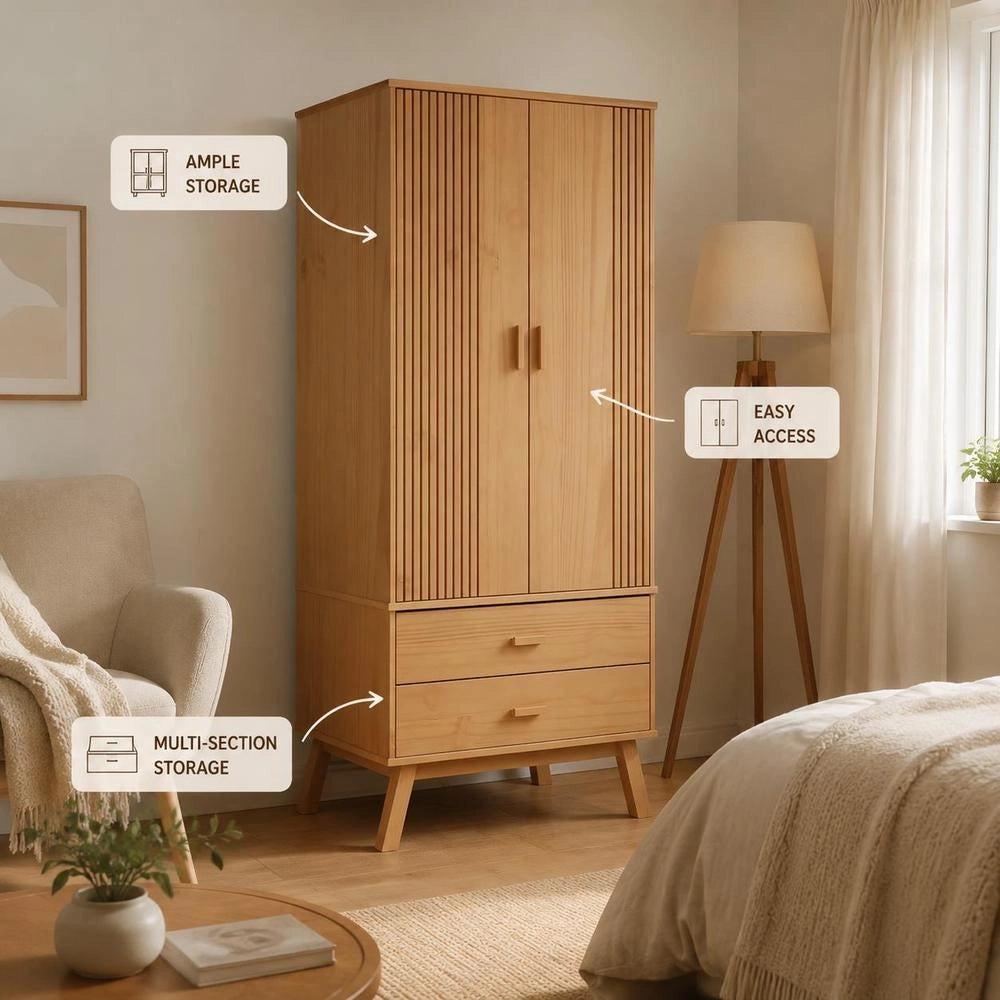 Wardrobe OLDEN Brown 76.5x53x172 Cm Solid Pine Wood