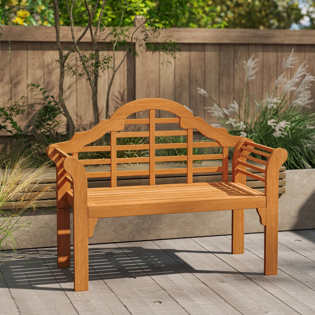 Panca da giardino in legno massiccio pieghevole da 123cm, Panca pieghevole in legno per esterni Naturale-Panchine