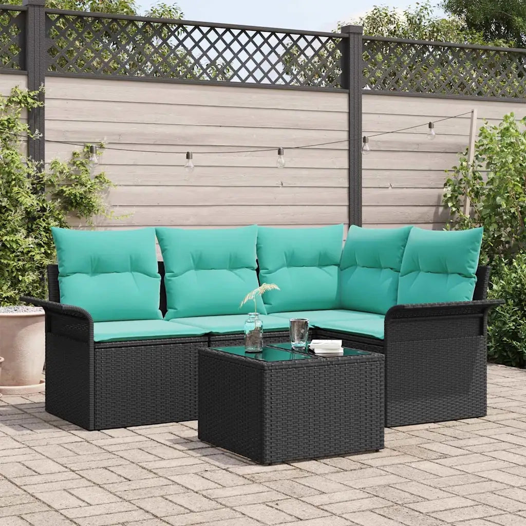 Set Divano da Giardino con cuscino 5 pcs Nero polyrattan