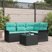 Set Divano da Giardino con cuscino 5 pcs Nero polyrattan