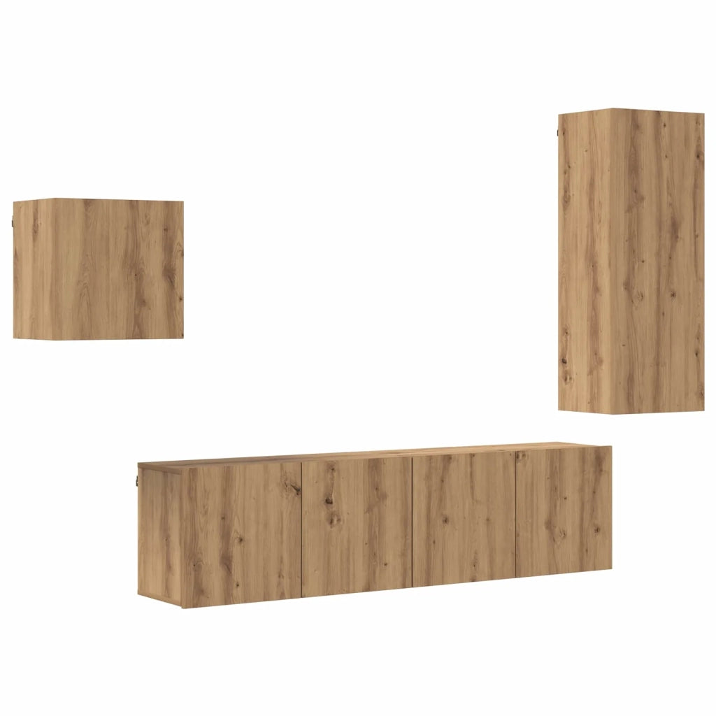 Mobile TV 4 pz Rovere artigianale Legno ingegnerizzato 3402765