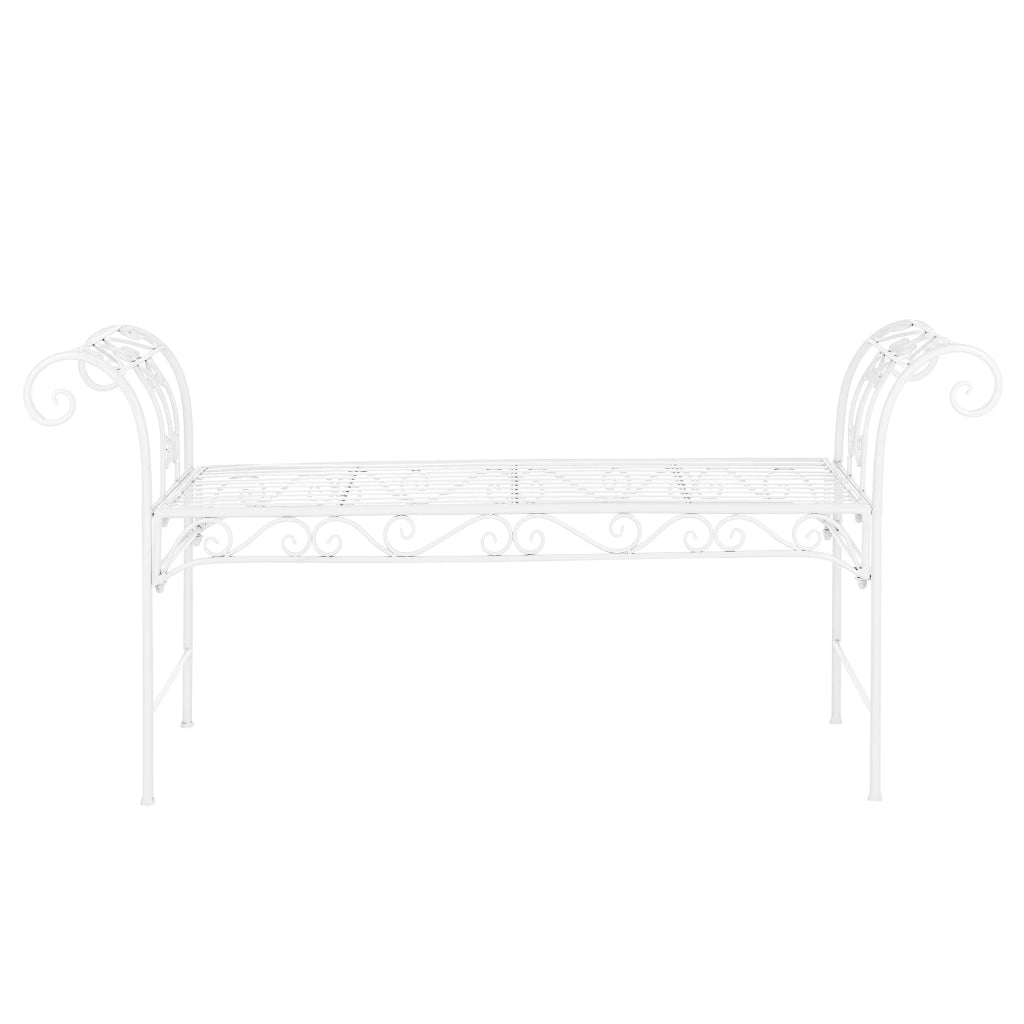 Panca da giardino vintage in metallo per esterni 70 x 147 x 46 cm bianca 03_0006443