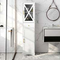 Armadio da bagno alto con cassetto per soggiorno e ufficio, Armadietto stretto in legno per cucina Bianco-Armadietti da bagno