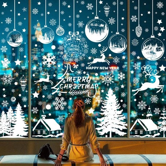 Decorazione per finestre di Natale riutilizzabile Decorazione per finestre di Natale per bambini Decorazione per finestre invernale Fiocchi di neve Babbo Natale Decorazione per finestre di Natale con elfo (E)