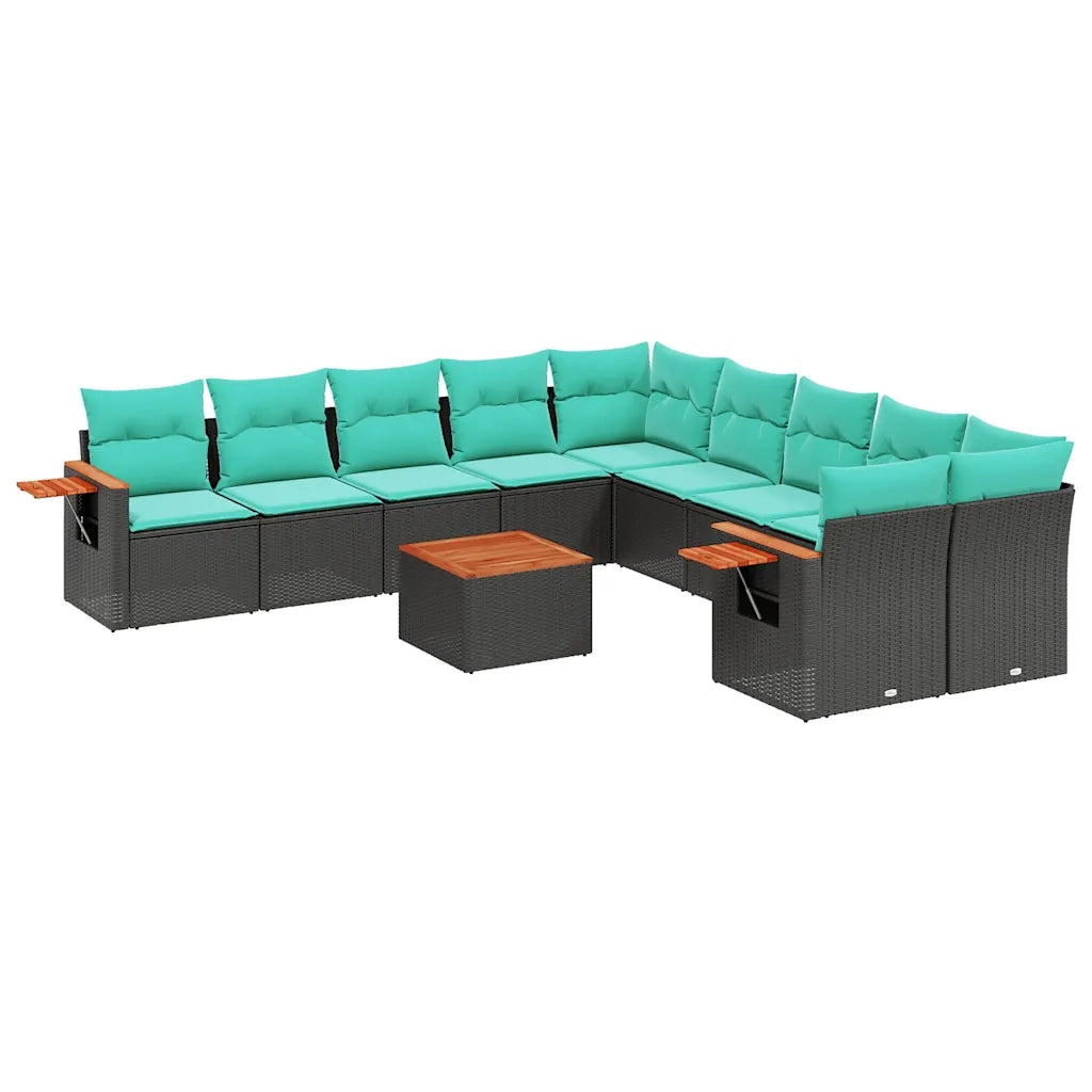 Set Divani da Giardino 11 pz con Cuscini in Polyrattan Nero