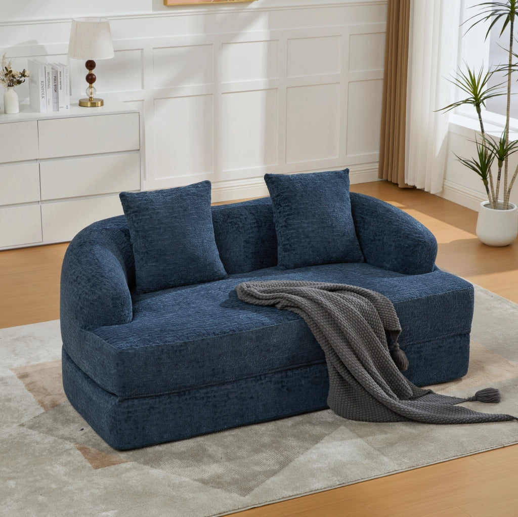 Divano letto 2 posti pieghevole in ciniglia; 157 x 84 x 65 cm; blu navy