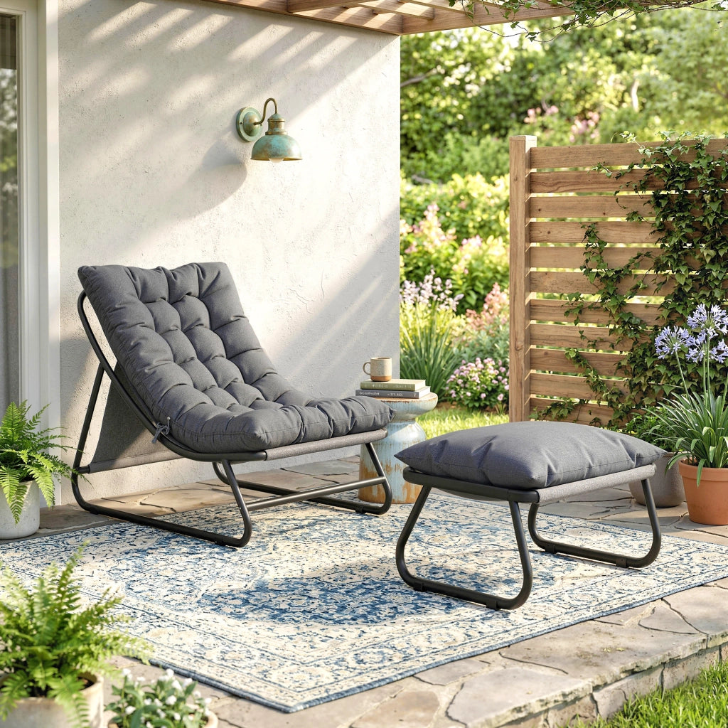 Poltrona da giardino con poggiapiedi ¨C zephmum ¨C tessuto scuro 13 cm spessore