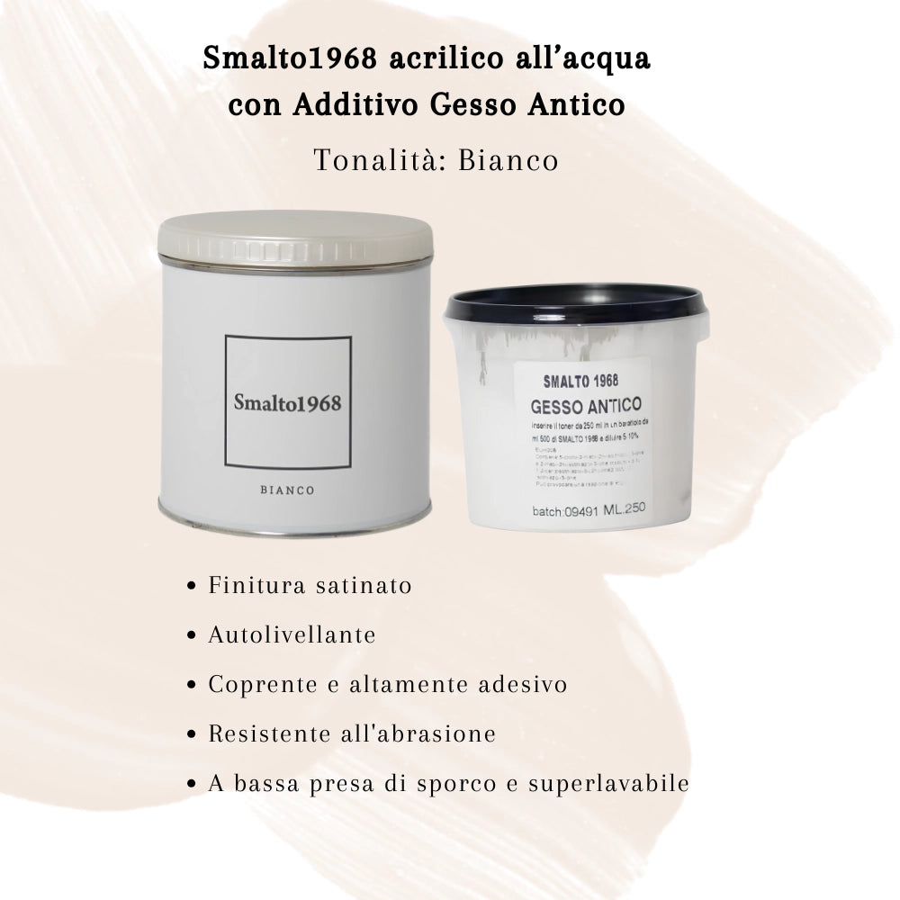 Smalto1968 base acqua gesso antico shabby chic finitura opaca multicolore l 0.5 *** colore- bianco, confezione 1