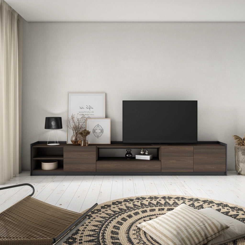 Mobile TV Soggiorno, 310x50x37 cm, Per TV fino a 80", Mobile Soggiorno, Rovere scuro e Nero