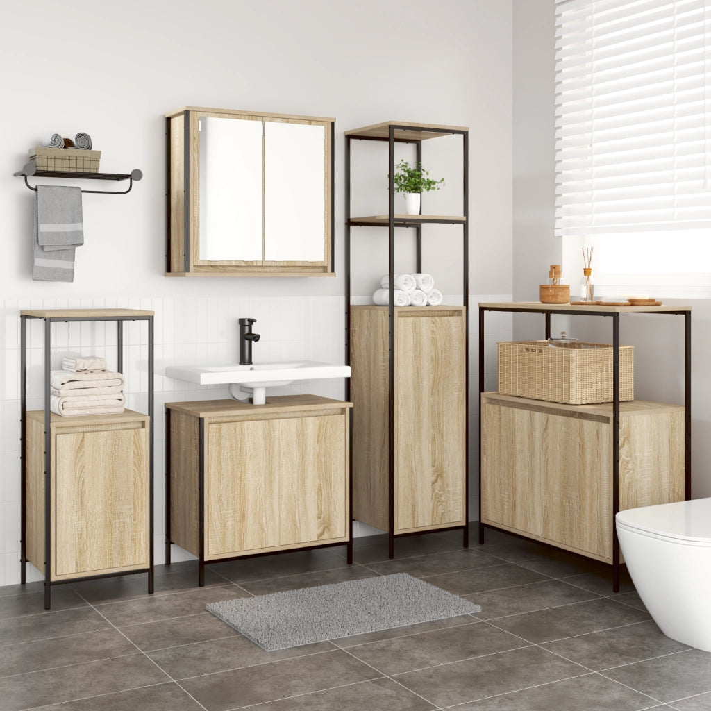 Set di Mobili per Bagno 5 Pezzi in Legno Ingegnerizzato Rovere Sonoma