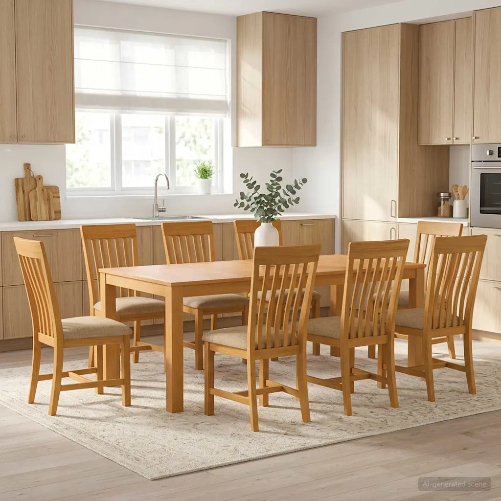 Set da pranzo 9 pz Beige Legno di Quercia Massello 3430411