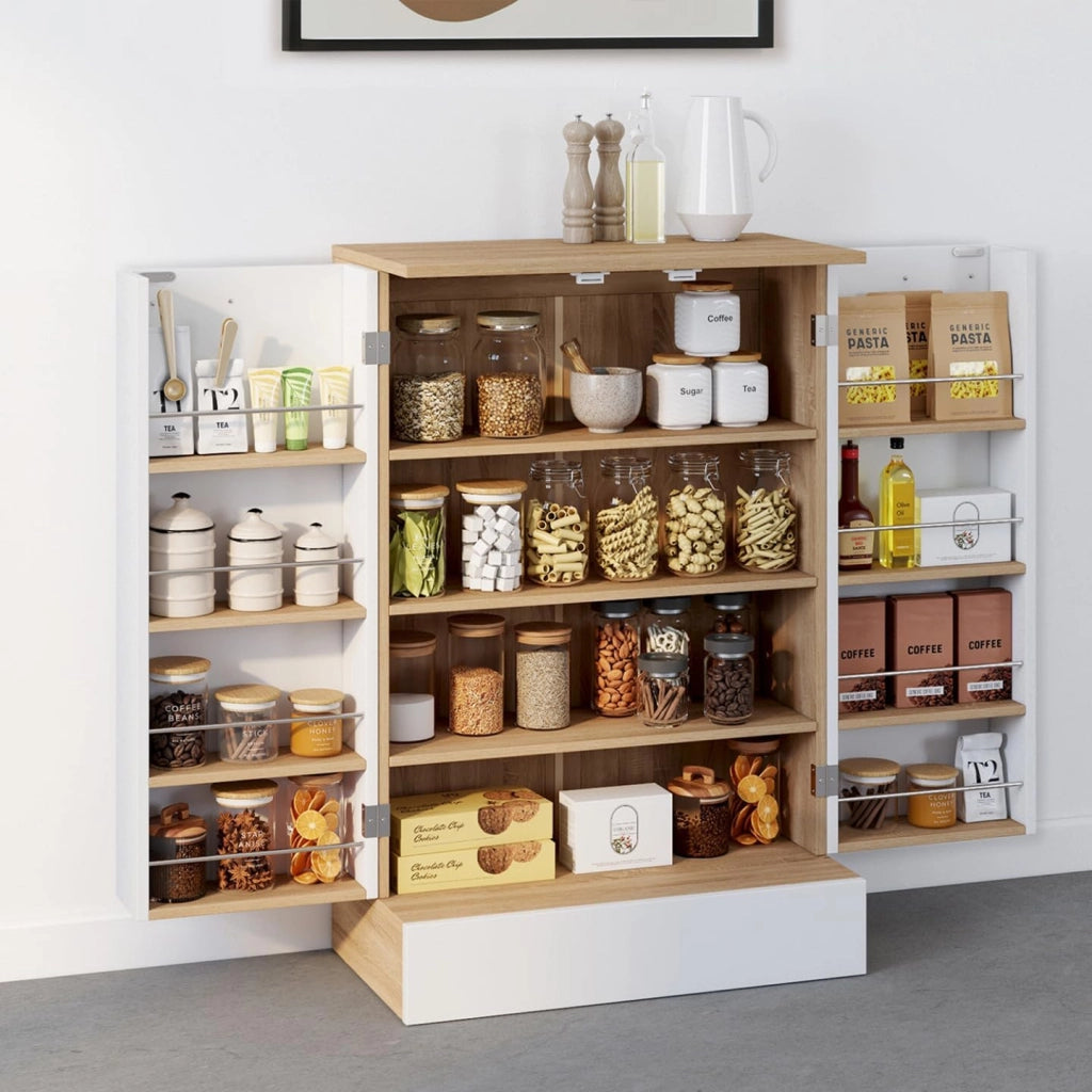 Cassettiera bassa da cucina ALTO H.90 cm con contenitori bianchi e in legno