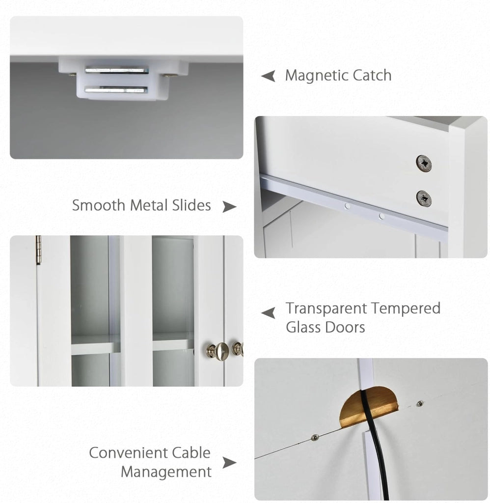 Credenza Alta da Cucina 170 cm con Ante e 2 Cassetti, Mobile Portaoggetti con Dispositivo Antiribaltamento e Ripiani Regolabili, Armadio a Buffet per Sala da Pranzo, Soggiorno (Bianco)