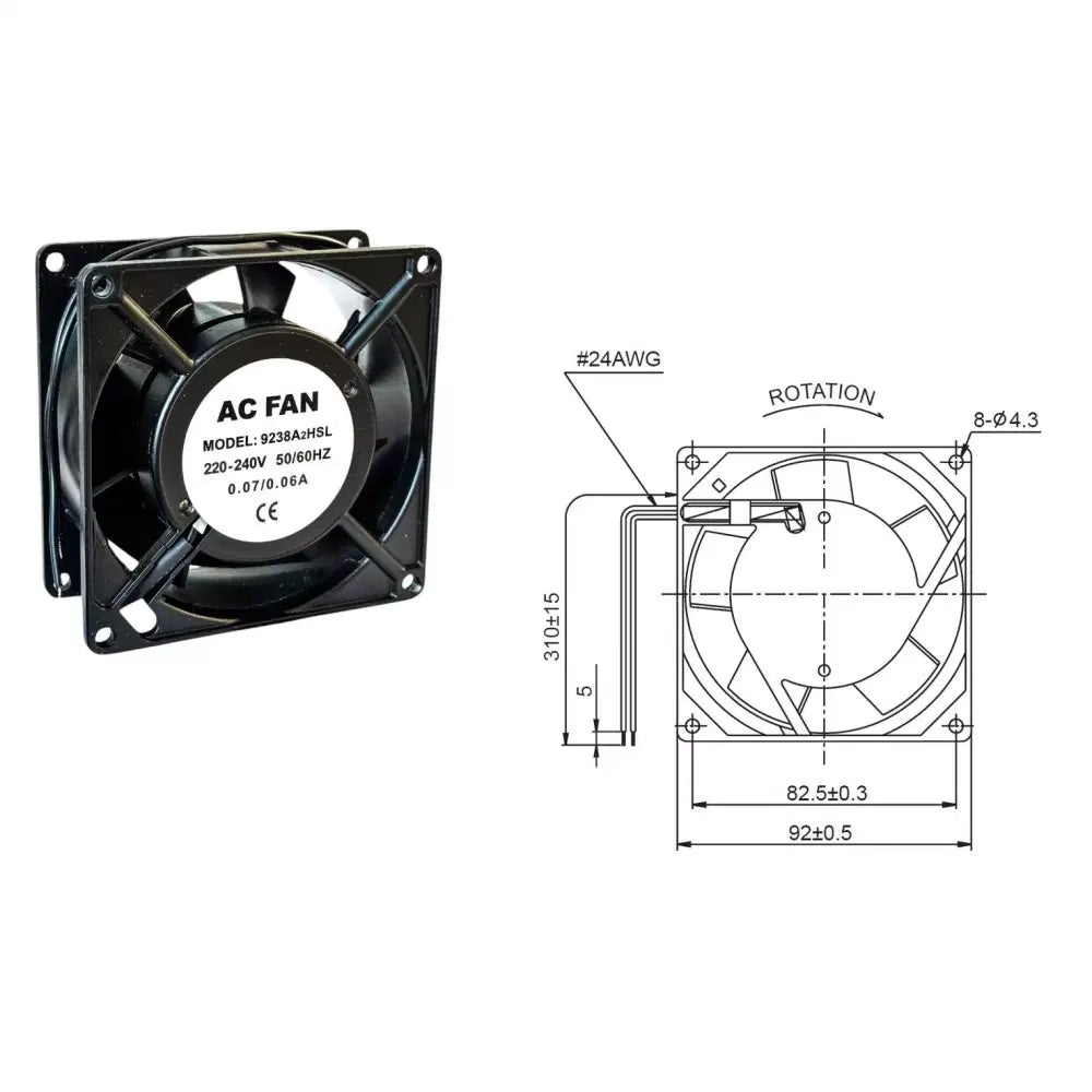 VENTILATORE QUADRATO VENTOLA RAFFREDDAMENTO FRIGO 92 X 92 MM 220VOLT - UNIVERSALE