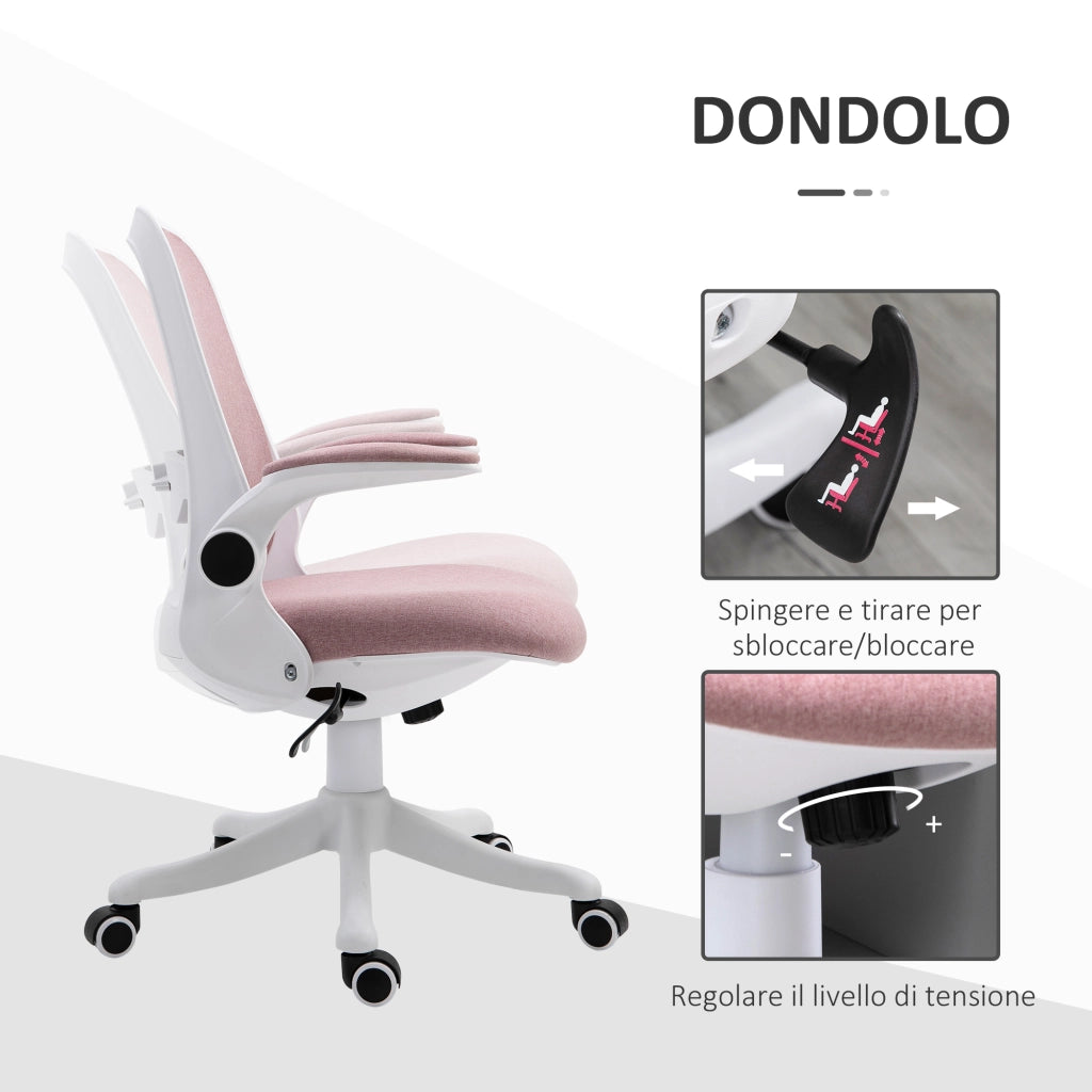 Sedia da Ufficio Ergonomica ad Altezza Regolabile, in Tessuto Effetto Velluto, 62.5x60x94-104 cm, Bianco e Rosa