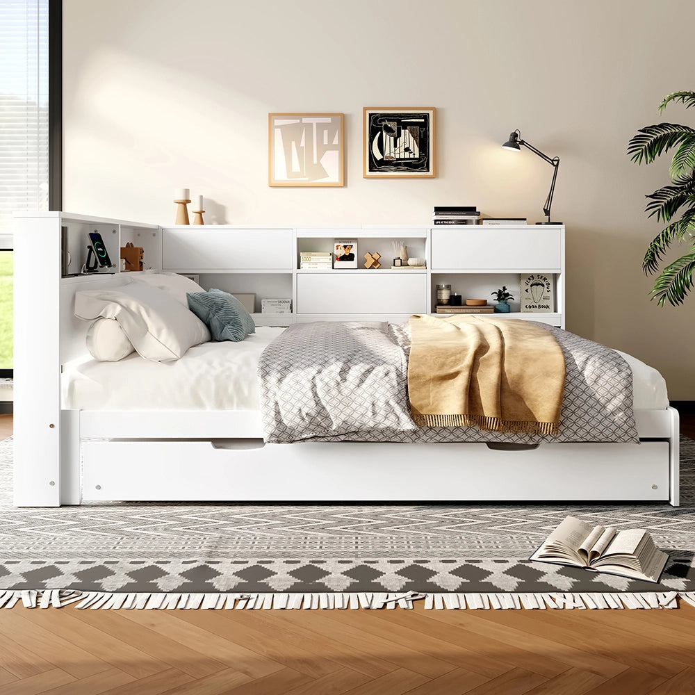 Divano letto - Xylo - 140x200cm testiera con contenitore, bianco
