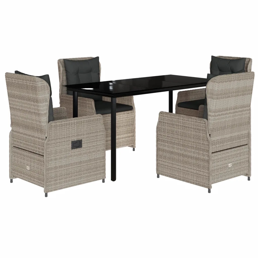 Set Pranzo da Giardino 5pz con Cuscini Grigio Chiaro Polyrattan