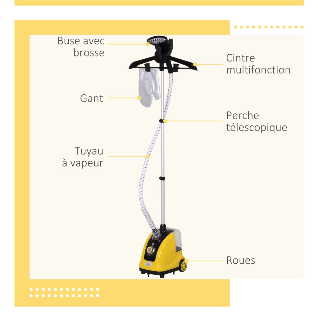 Stendibiancheria a Vapore Verticale ¨C Zephmum ¨C 1,4L 1950W 32g/min Telescopico Giallo Nero