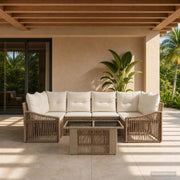Set Divano da Giardino 7 pz Beige e Bianco Crema polyrattan 3437211
