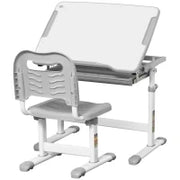 Banco Scuola per Bambini 6-12 Anni con Sedia e Altezza Regolabile, Piano Inclinabile, 66x47x52-77 cm, Grigio