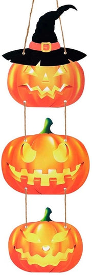 Decorazione per Porta Halloween - Pompa di Legno - 88 cm - Solida - Arancione/Nero - Ideale per Porte d'Entrata - Deco