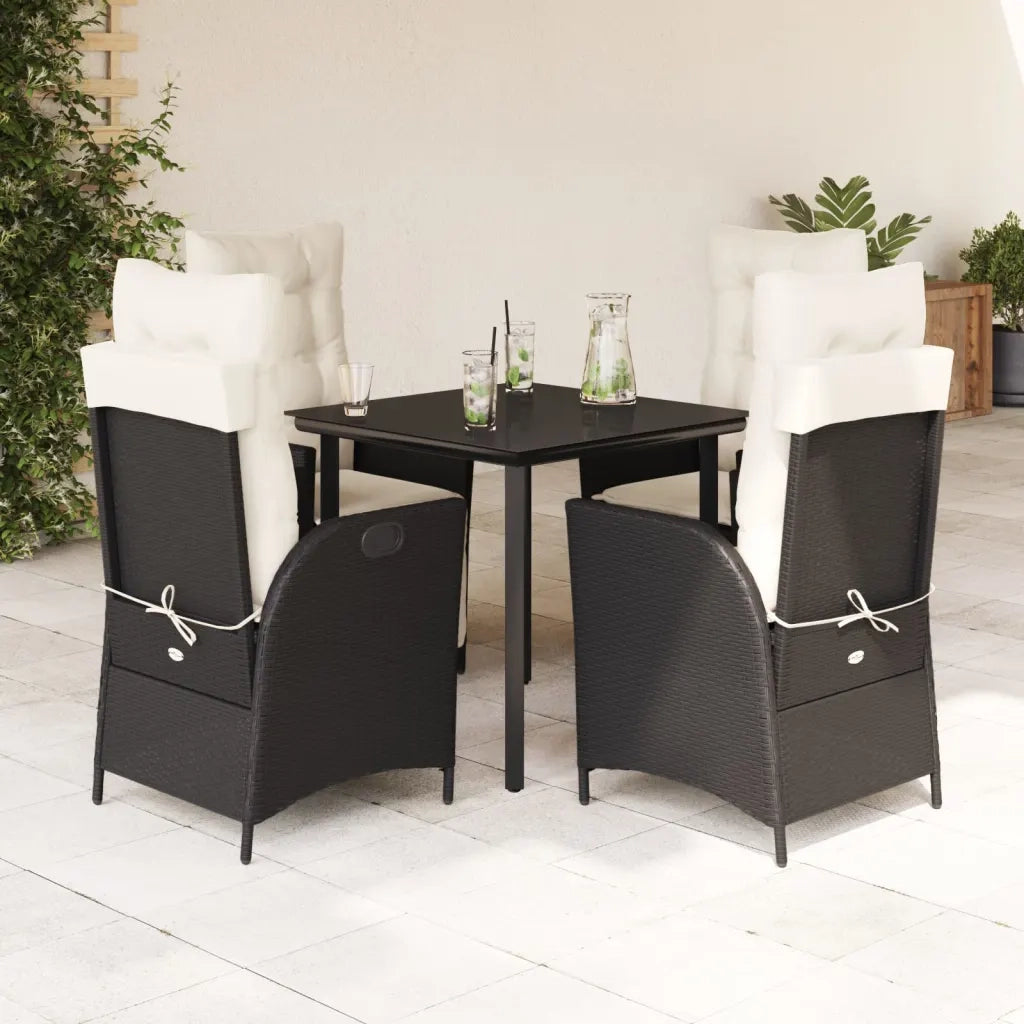 Set da Pranzo da Giardino 5 pz Nero con Cuscini in Polyrattan 3213166