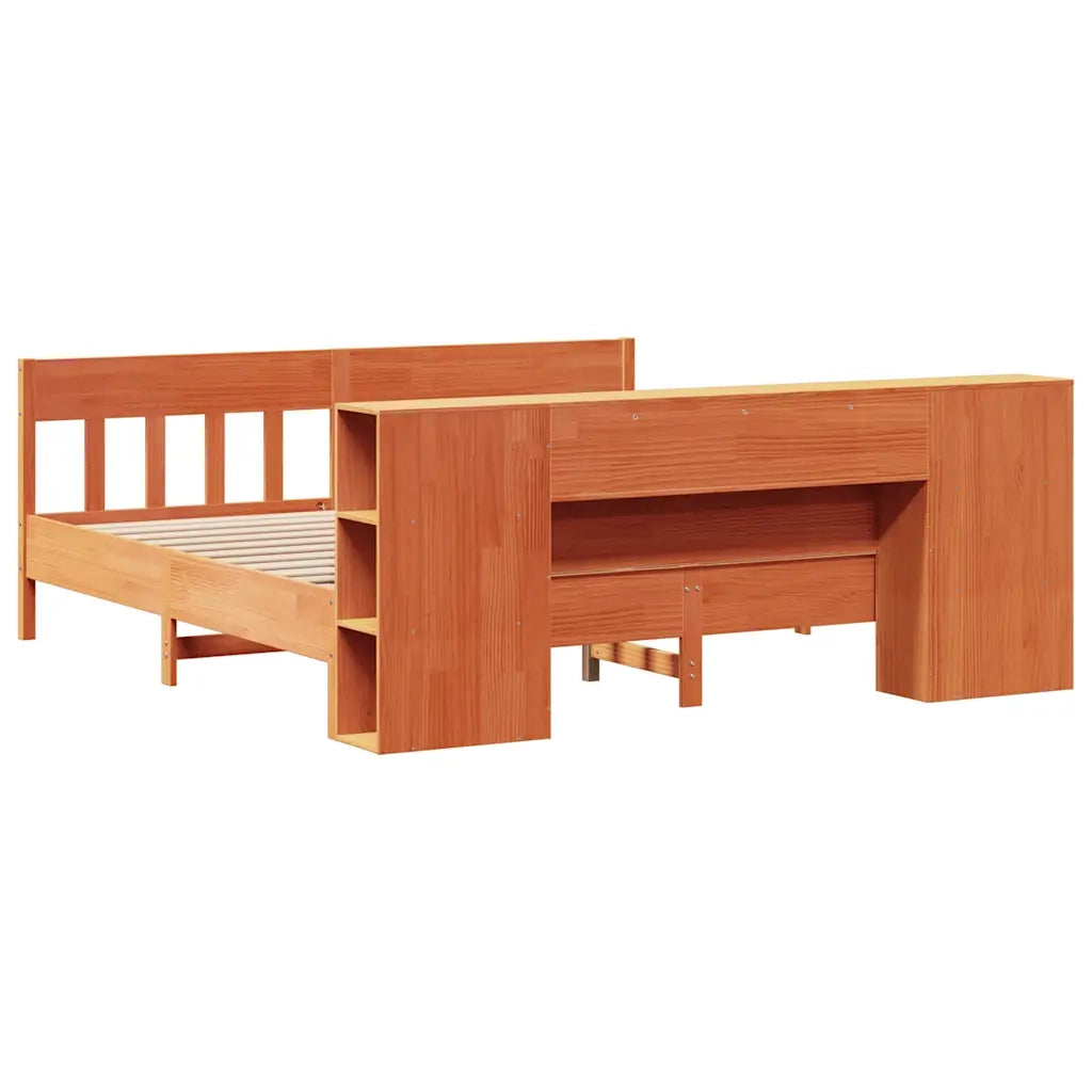 Letto Libreria senza Materasso Marrone Cera 200x200 cm in Pino 3323172