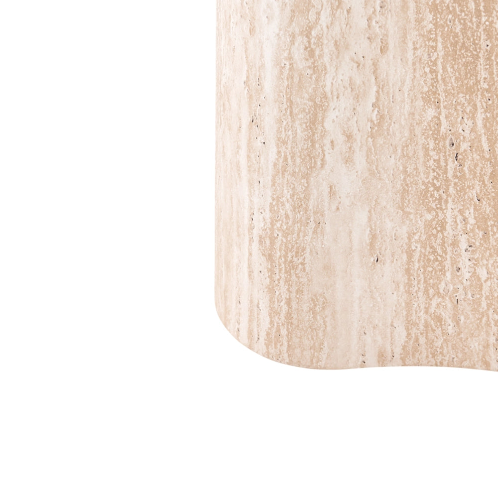 Tavolino in MDF con impiallacciatura in carta effetto travertino a forma di rene per soggiorno stile moderno