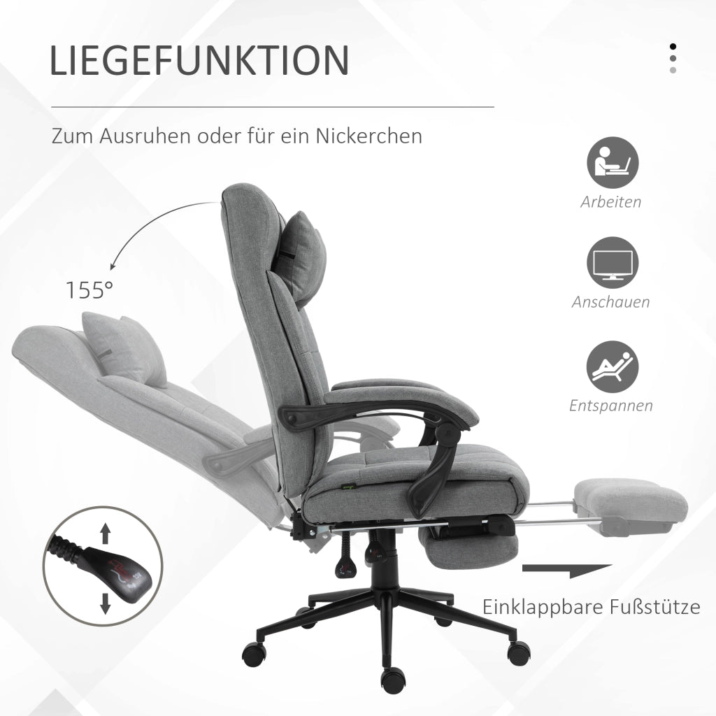 Sedia da ufficio ergonomica reclinabile con poggiatesta, braccioli e poggiapiedi ¨C zephmum ¨C grigio chiaro